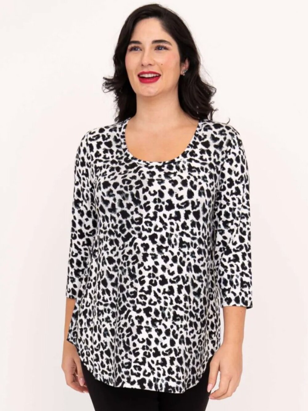 Blue Sky Clothing Jazz 3/4 Top, BW Leopard, Bamboo
